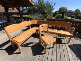 Eckbank Kiefer Holz mit Stauraum und 1 Stuhl