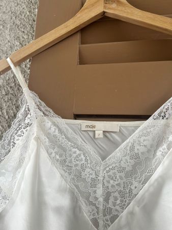 Maje White Silk Camisole with Floral Lace – Size 2