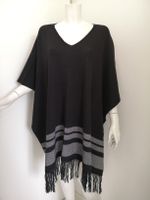 🤩VIOLETA BY MANGO STRICK-PONCHO SCHWARZ-GRAU DOUBLEFACE NEU