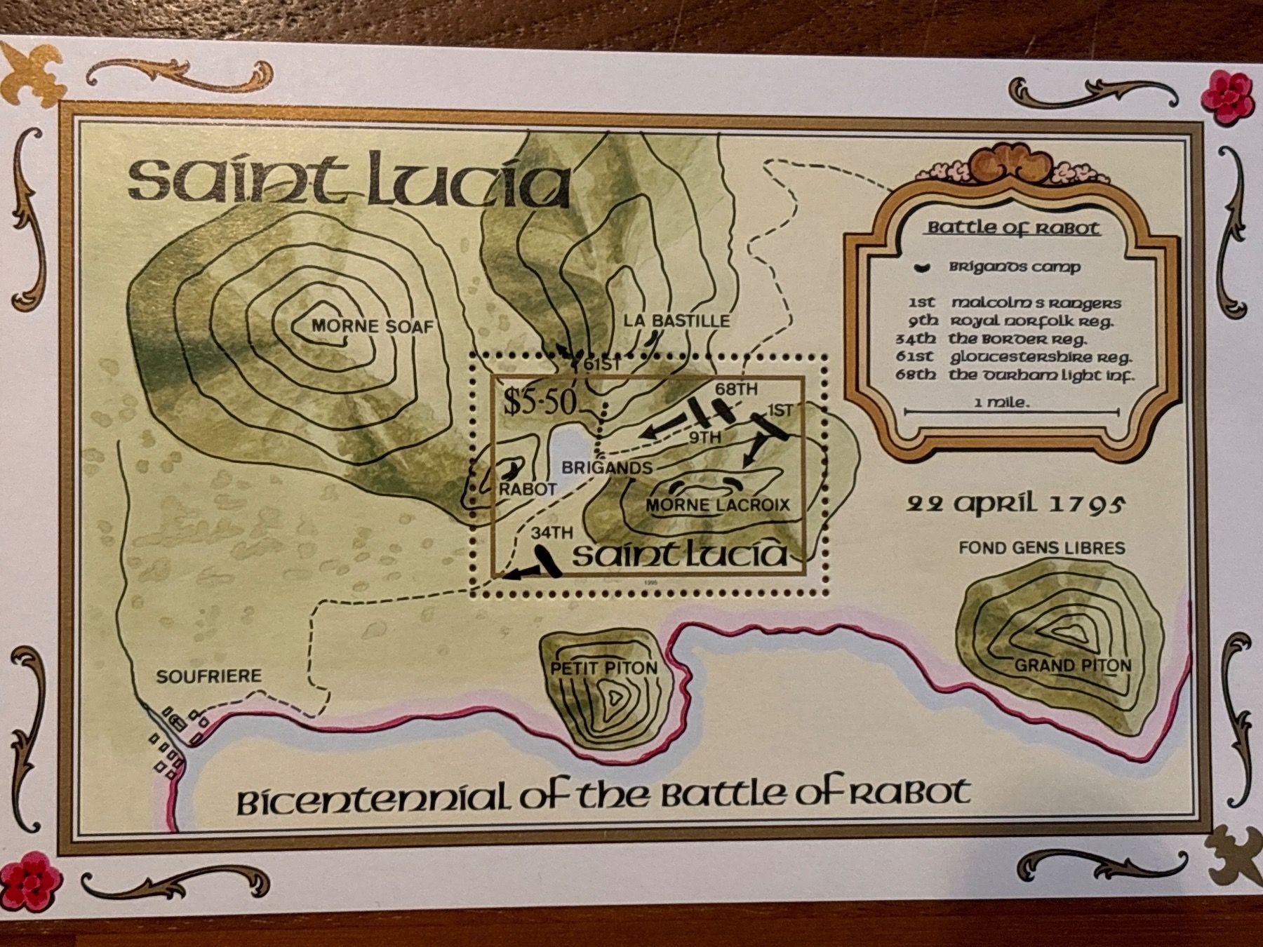 Tutti i francobolli: St. Lucia Bicentennial Briefmarken 1795 – Nuovo e nell'imballaggio originale da Zürich venduto da engebrunau