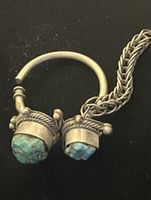 Ancienne boucle oreille argent turquoises véritables, Tibet