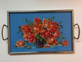 Vintage Serviertablett mit Rosenmotiv