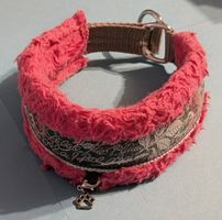 Hundehalsband rosa- pinkfarbig mit Pfotenanhänger, handmade