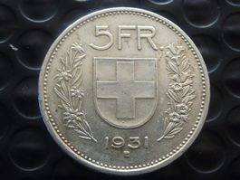 5 Fr. 1931  -  Ungereinigt + schön