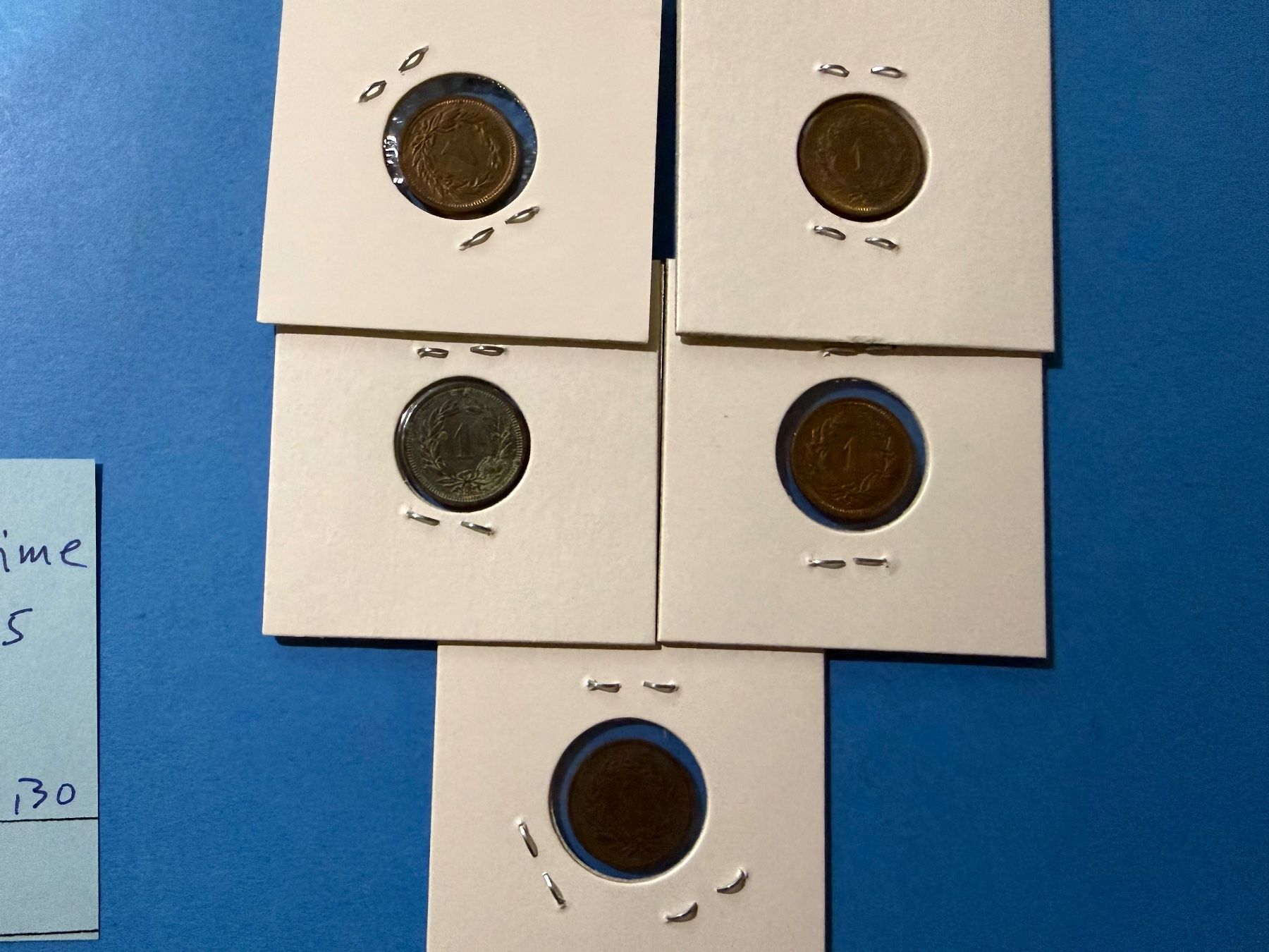 Tutti le monete: SUISSE : 5 X 1 CENTIME 1929 – Usato da genève venduto da GEnumist 2