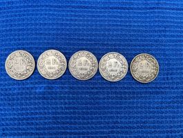 Lot von 5 x 2Fr. 1879, 1911, 1914, 1916, 1920