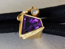 18Kt. Gelbgold Damenring mit Amethyst und Brillant