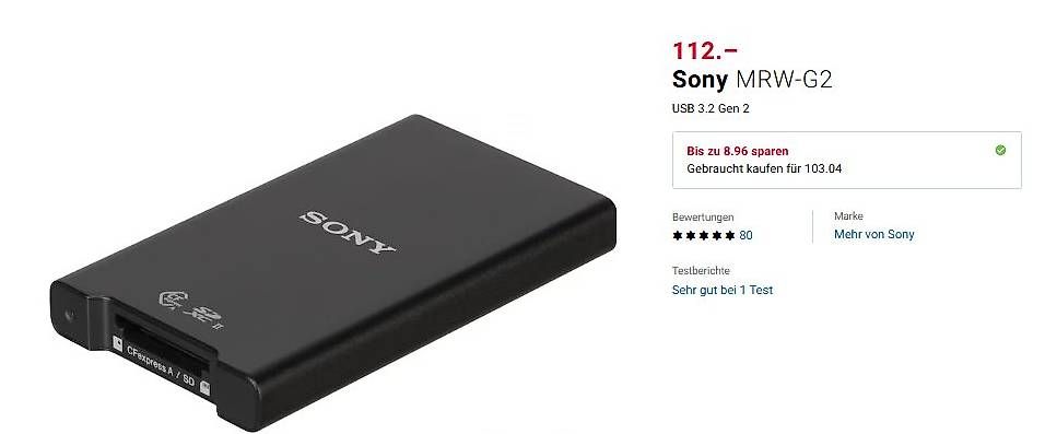 Sony Schede di memoria: Sony MRW-G2 / Sony CFexpress Tough Typ A – Usato da Zofingen venduto da naturpfad 1