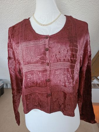 Boom Baba Samt Bluse Viscose bestickt, rot-rosa ca. S, M