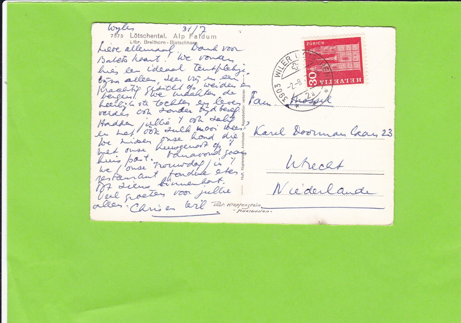Cartoline postali: Lötschental, Alp Faldum – Usato da St. Peterzell venduto da neckertal 1