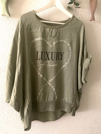 Shirt halbarm salbeigrün, xl, Viskose, Aufdruck & blingbling