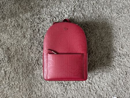 Lacoste Rucksack aus Piqué-Leder Bordeaux-roter