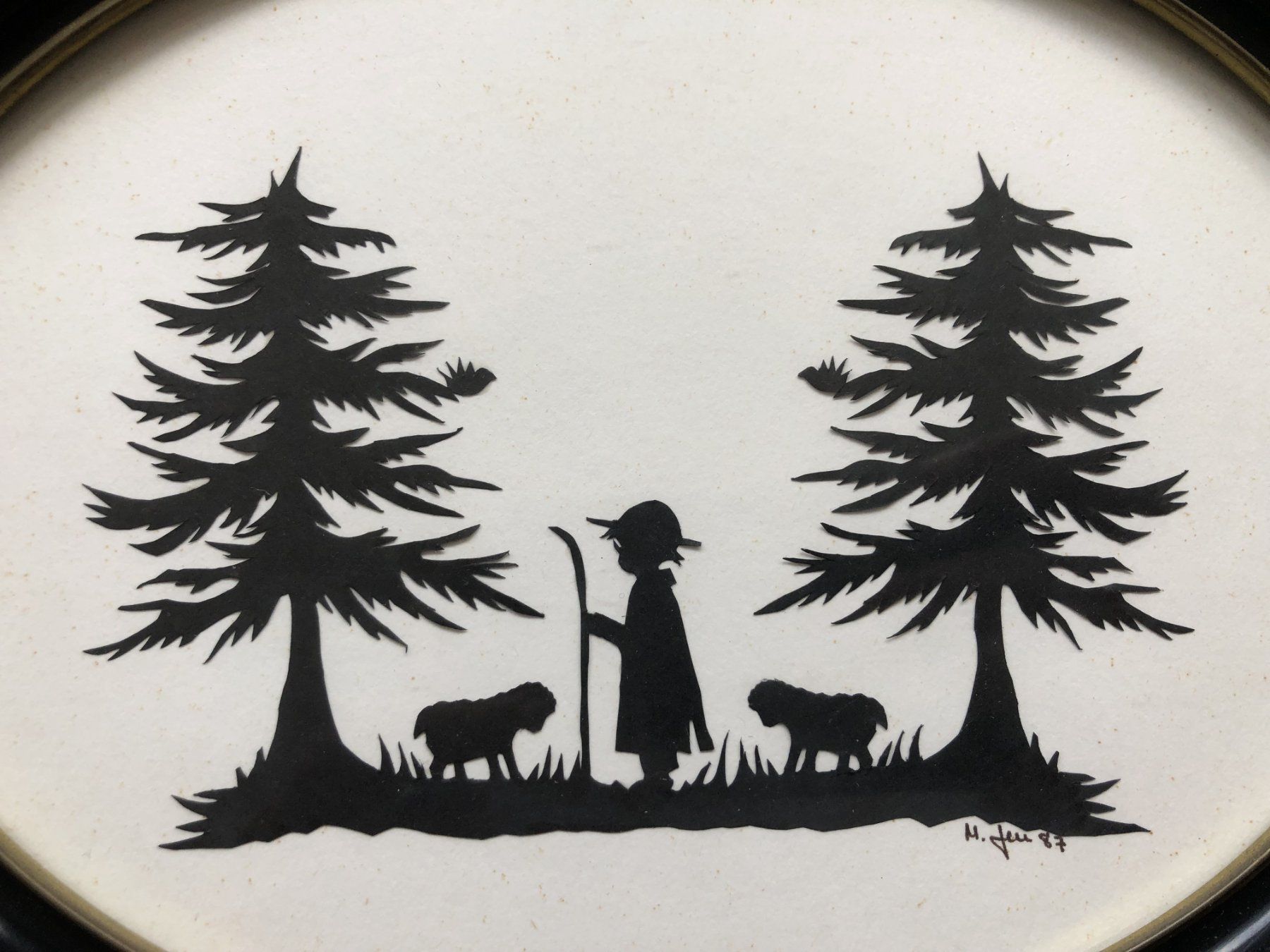 Grafiken & Lithographien: 3x Vintage Scherenschnitte im Ovalrahmen hinter Glas – Gebraucht aus Schaffhausen von durruti 1