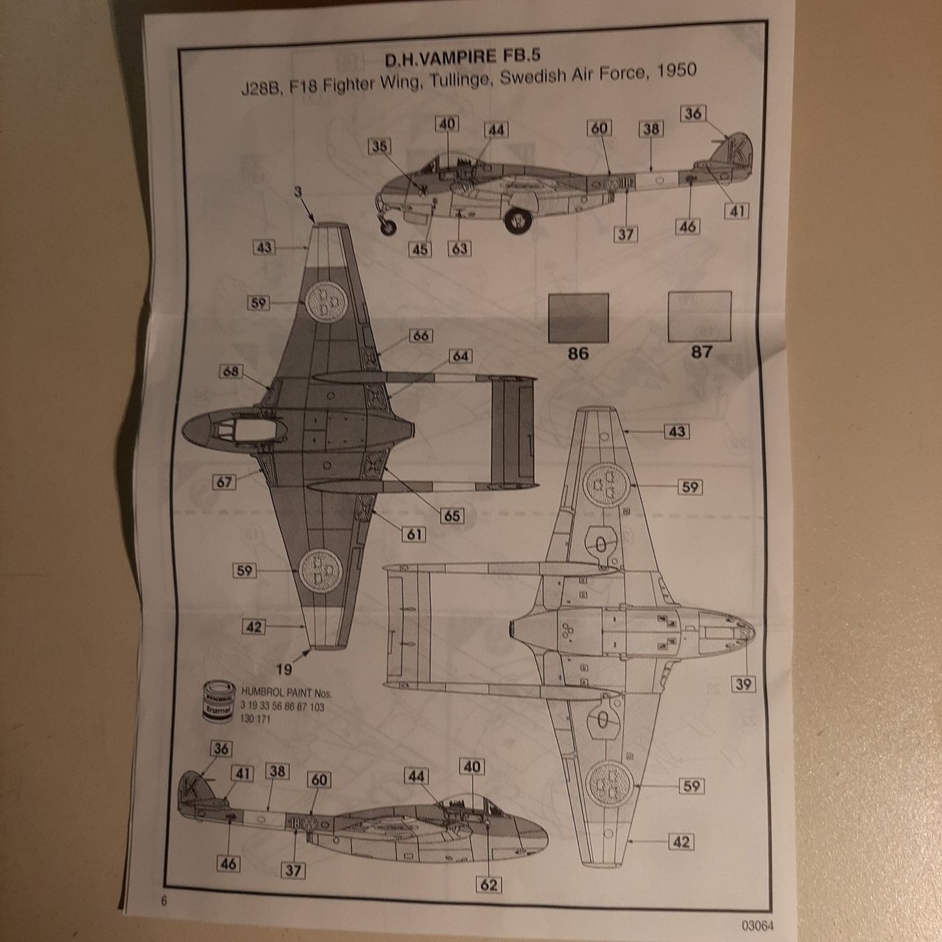 Airfix Kit di modellismo & Modellini statici: 2619 ... D.H. 100 FB.5 Vampire / J-28 B ... Airfix 03064 – Difettoso da Bonstetten venduto da Benibanny59 1