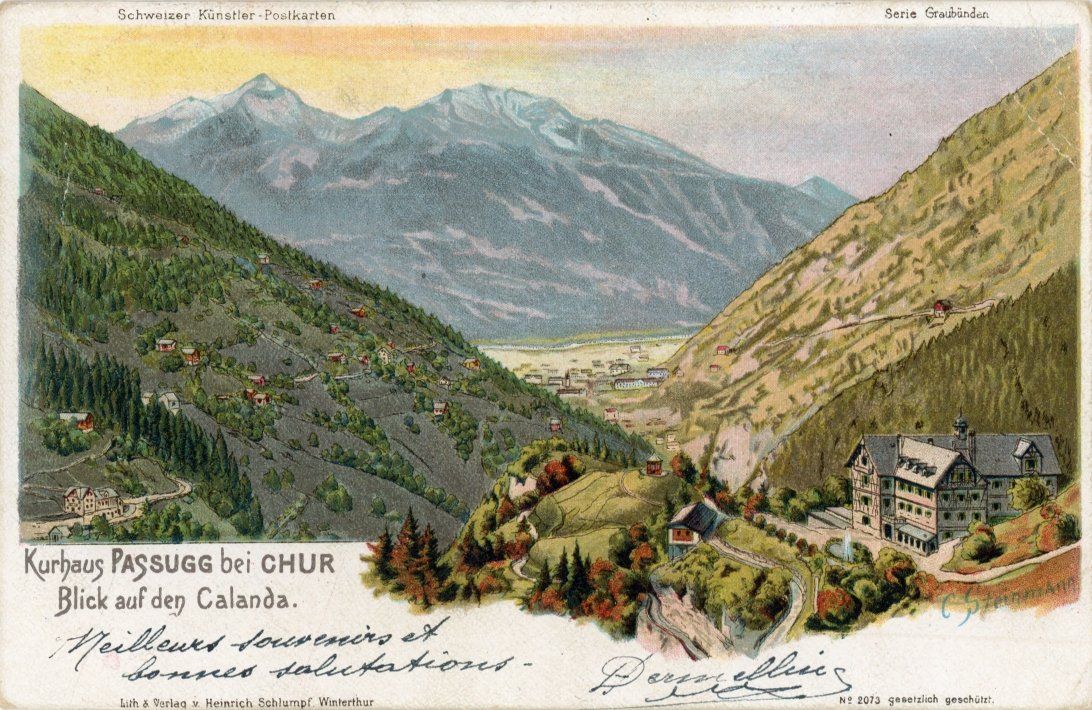 Cartoline postali: Passugg   GR   bei Chur -  Blick auf Calanda    um 1902 – Usato da Brig venduto da Valcards54