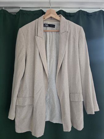 Zara Blazer Leinen-Viskose beige Gr. M, lang geschnitten