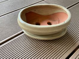 Bonsai oder kleine Kakteen Schale mit Unterteller aus Ton