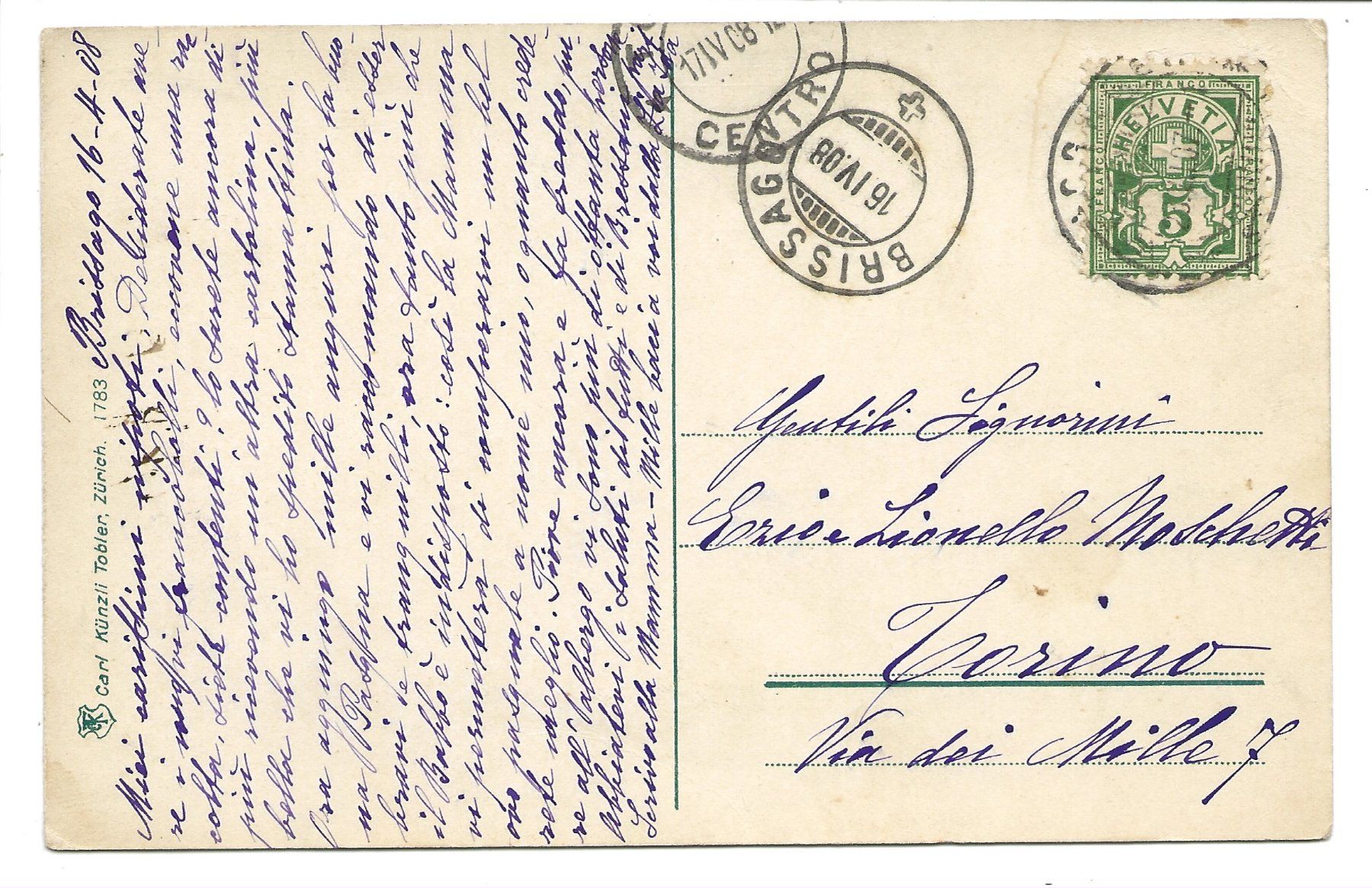 Ansichtskarten: Briefmarken - Eidg. Post - Postkutsche am Gotthard - 1908 – Gebraucht aus Engelburg von Cartophil 1