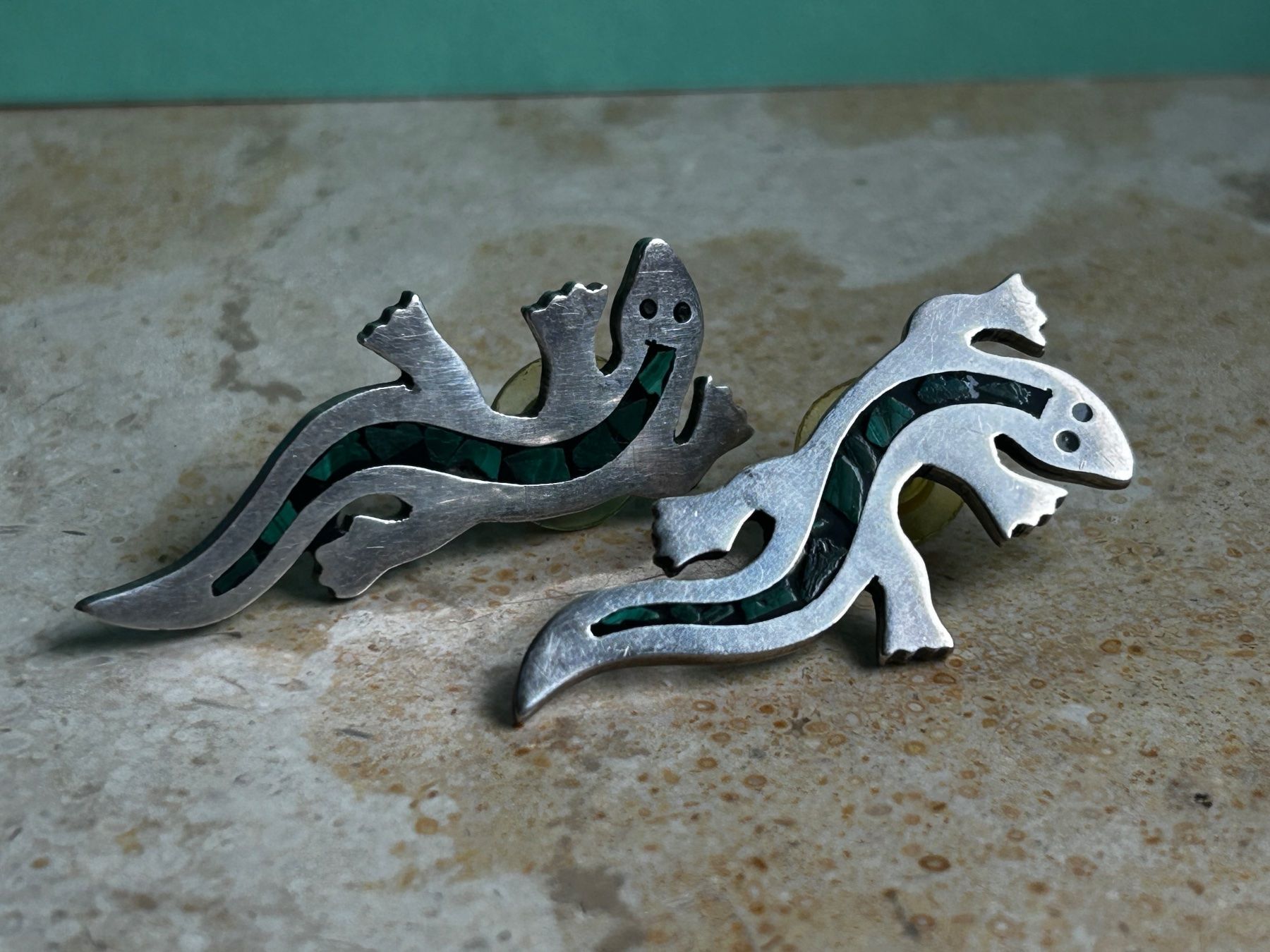 Ohrringe & -stecker: Gecko-Ohrringe Malachit Silber (gross) – Gebraucht aus Dittingen von Bijoubelle 1