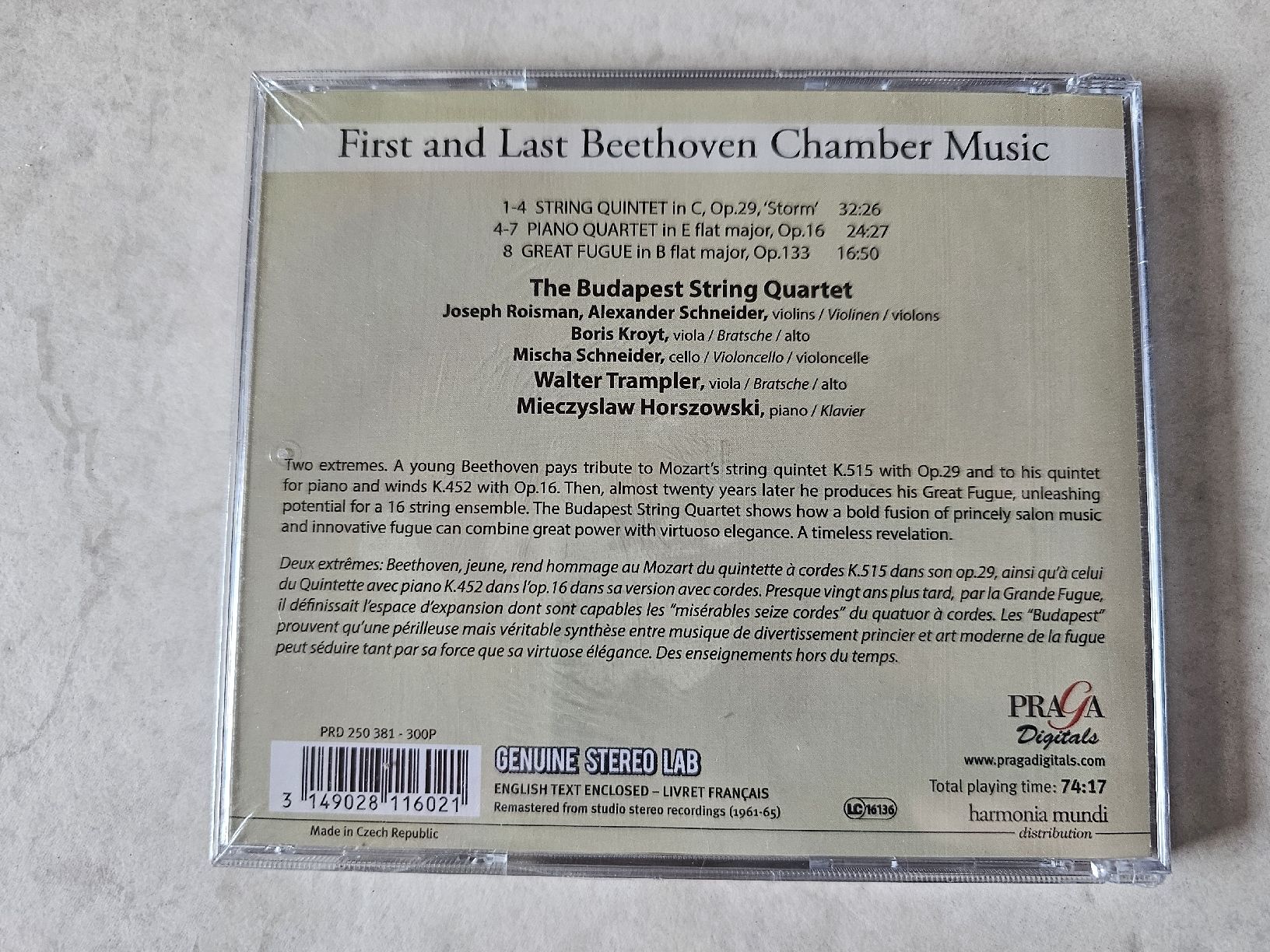 CD: Ludwig Van Beethoven - Budapest String Quartet / Fabrikneu – Nuovo e nell'imballaggio originale da Schneisingen venduto da backstore24 1