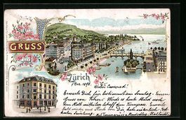 Litho Zürich, Uferpartie mit Hotel, Z