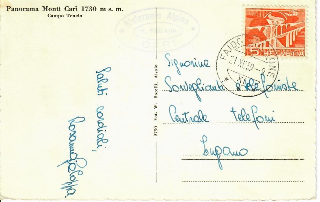 Cartoline postali: Panorama Monti Cari 1959 – Usato da Hochdorf venduto da Ziegel-16 1