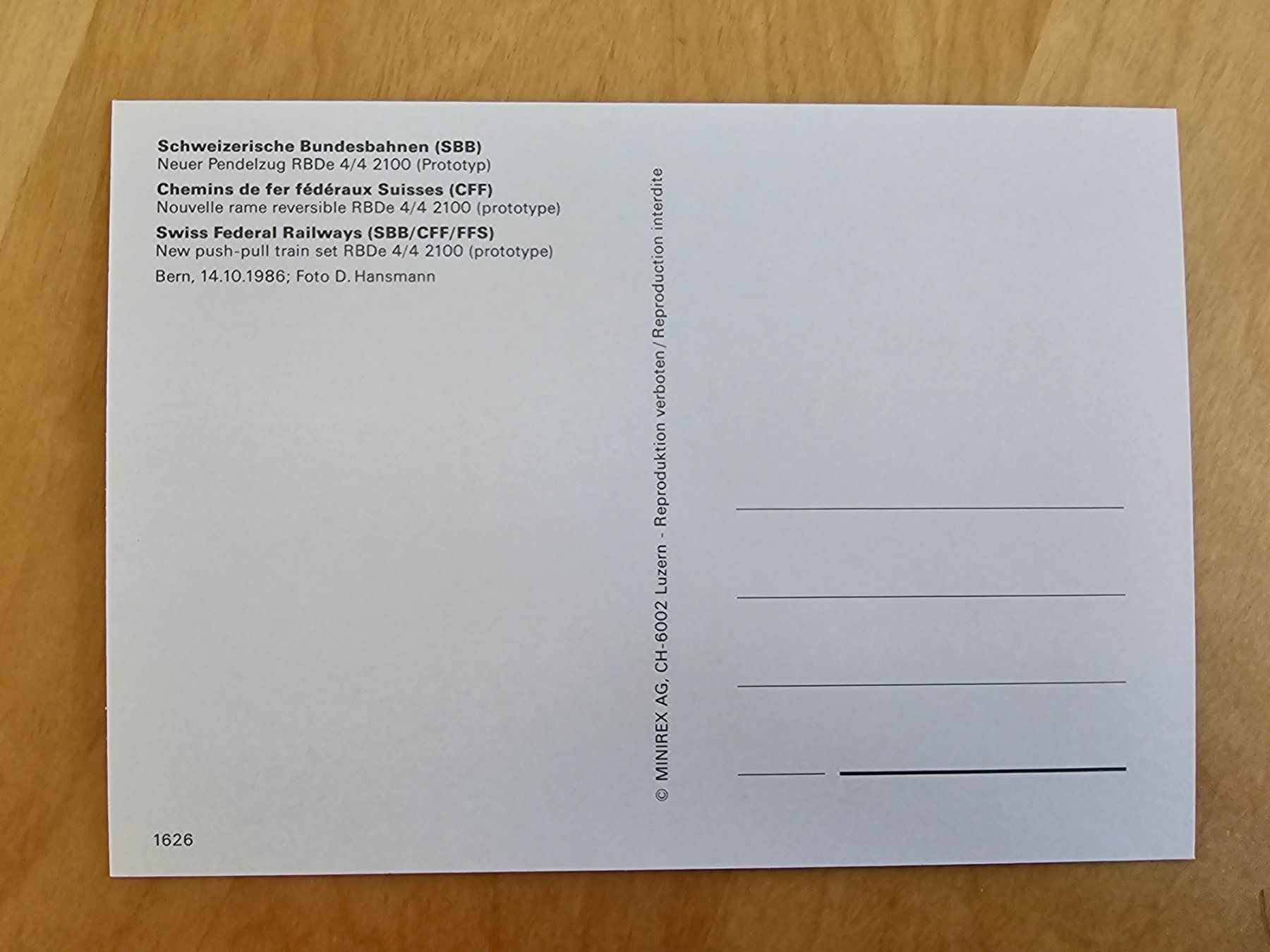 Ansichtskarten: Postkarte SBB NPZ RBDe 4/4 2100 Prototyp – Neu (gemäss Beschreibung) aus Matten von MEFEZ 1