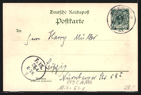 Cancelleria postale: Litho Ganzsache PP9C16 /06: Leipzig, S – Usato da Berlin venduto da bartko-reher 1