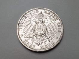 🇩🇪 Prussia 3 Mark 1911 A ****UNC**** - Perfect. Silver
