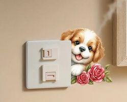 LICHTSCHALTER-/WAND DEKO AUFKLEBER HUND, BLUMEN NEU