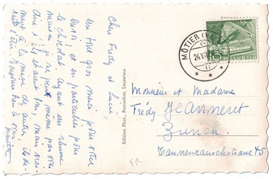 Cartoline postali: Môtier, Vully, vue générale, circulée 1950 – Usato da Frauenfeld venduto da POML 1