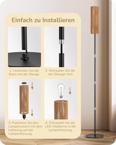 Lampade: Stehlampe Wohnzimmer LED Stehleuchte Lampenschirm gewebtem – Nuovo e nell'imballaggio originale da Hundwil venduto da pak_7zvn 7
