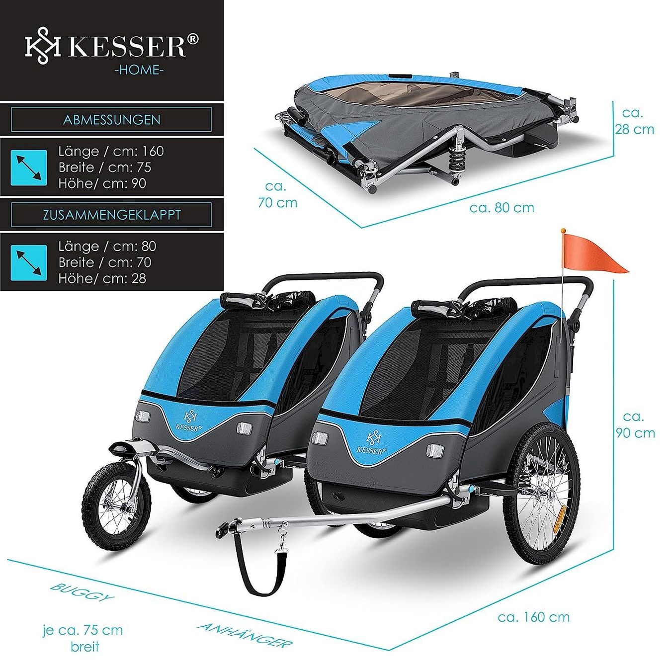 Rimorchi per biciclette: Kesser Kinderanhänger 2in1 blau – Nuovo e nell'imballaggio originale da Bottighofen venduto da zaap 6