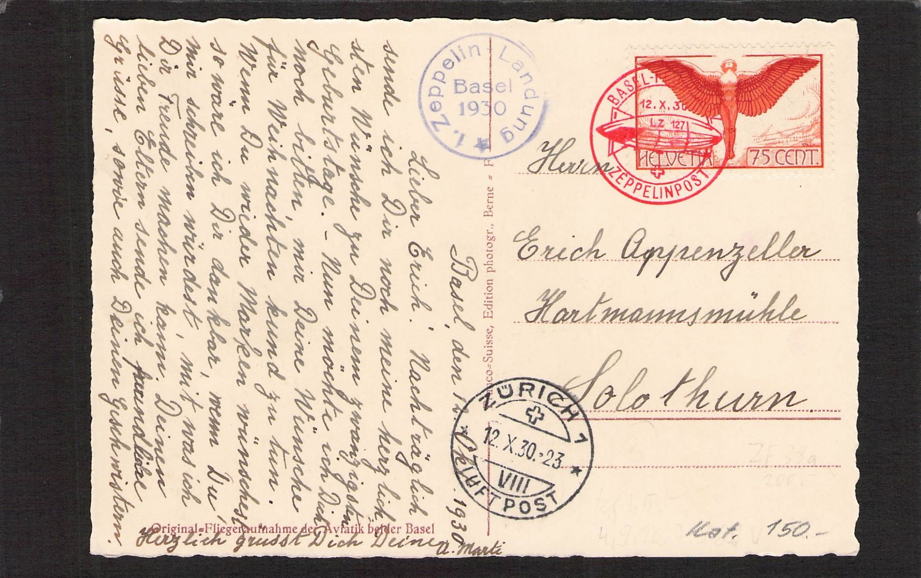 Ansichtskarten: Luftschiff Graf Zeppelin über Basel , Off. Stempel Zeppelin  – Gebraucht aus Reichenburg von Pipo-67 1