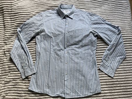 Herrenhemd gestreift Gr. L 100% Baumwolle blau/weiss