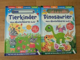 2 abwischbare Malbücher mit Stift: Tierkinder, Dinosaurier