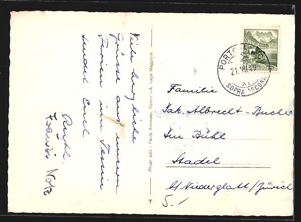 Cartoline postali: AK Ronco, Blick zur Kirche, 1949 – Usato da Berlin venduto da bartko-reher 1