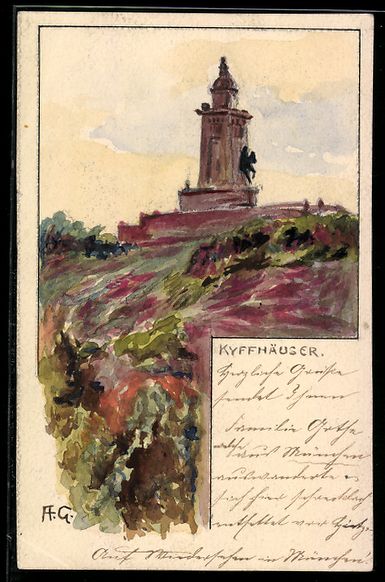 Cartoline postali: Handgemalt: Kyffhäuser, Blick zum Denkm – Usato da Berlin venduto da bartko-reher