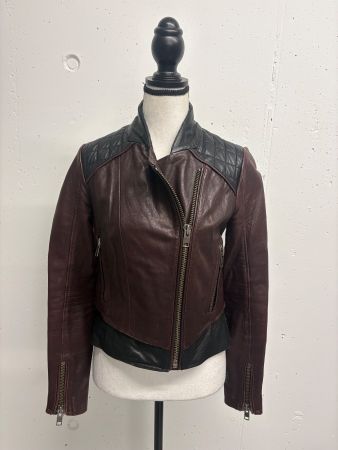 The Kooples Lederjacke S Biker Look bordeaux schwarz