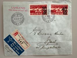 1937 Einges. Luftpost-Brief mit F21+F25 + Sonderstempel