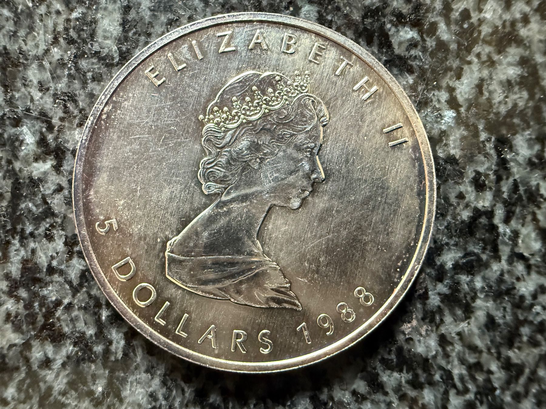 Silbermünze Kanada 1oz Maple Leaf 1988 Elizabeth II 5 Dollar