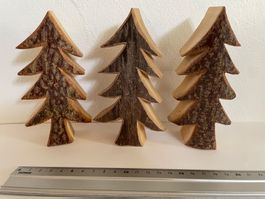 3 Deko-Holztannen, ca. 15 cm