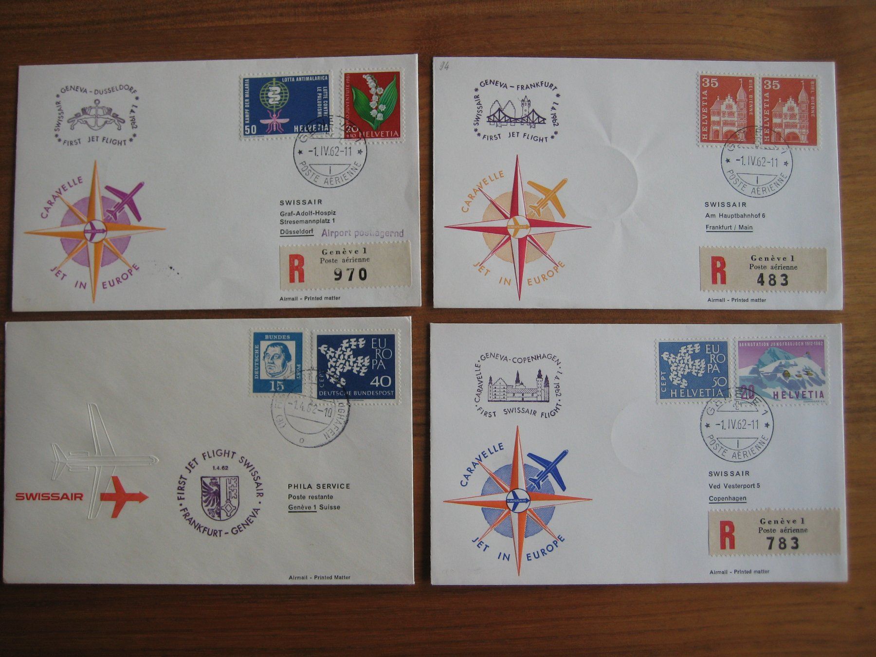 Alle Briefmarken: 4 Erstflüge Swissair 1962 – Gebraucht aus Spiegel b. Bern von Ernesto27