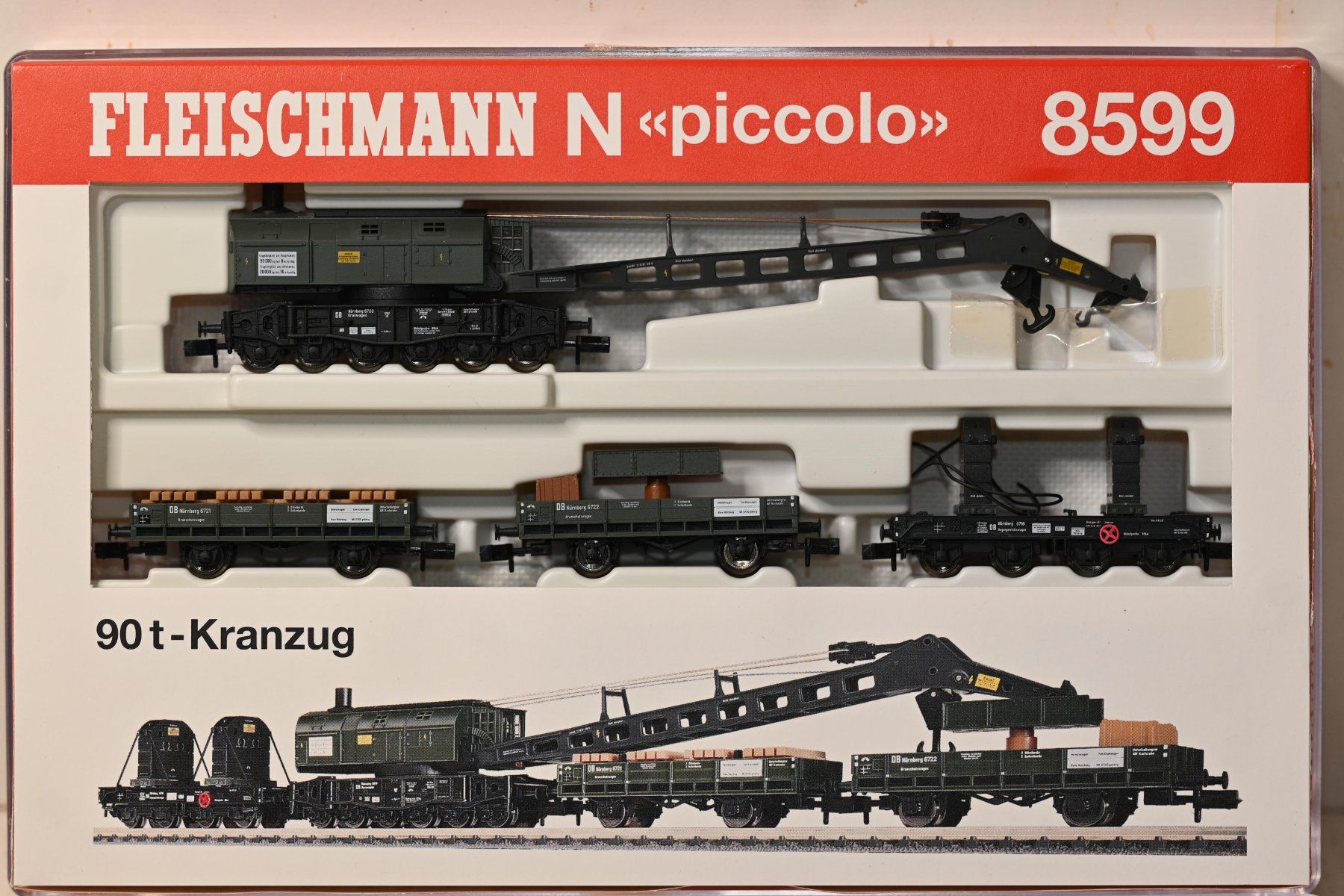 Fleischmann Modellini di ferrovie: Fleischmann N piccolo 8599 90t Kranzug – Nuovo (secondo la descrizione) da Laupen ZH venduto da Zmoewe