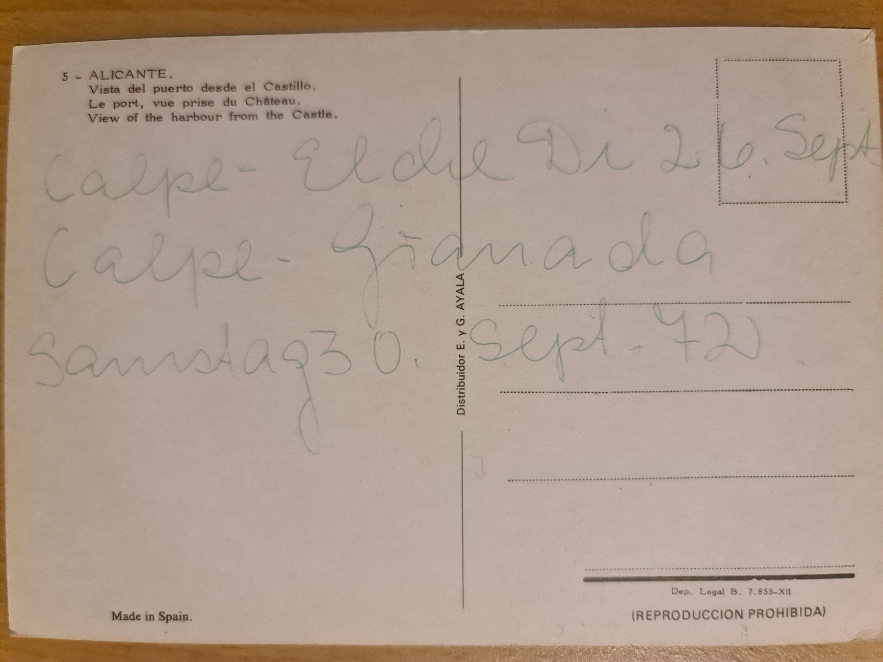 Cartoline postali: Ansichtskarte Alicante Spanien 1972 – Usato da Dintikon venduto da Vexi 1