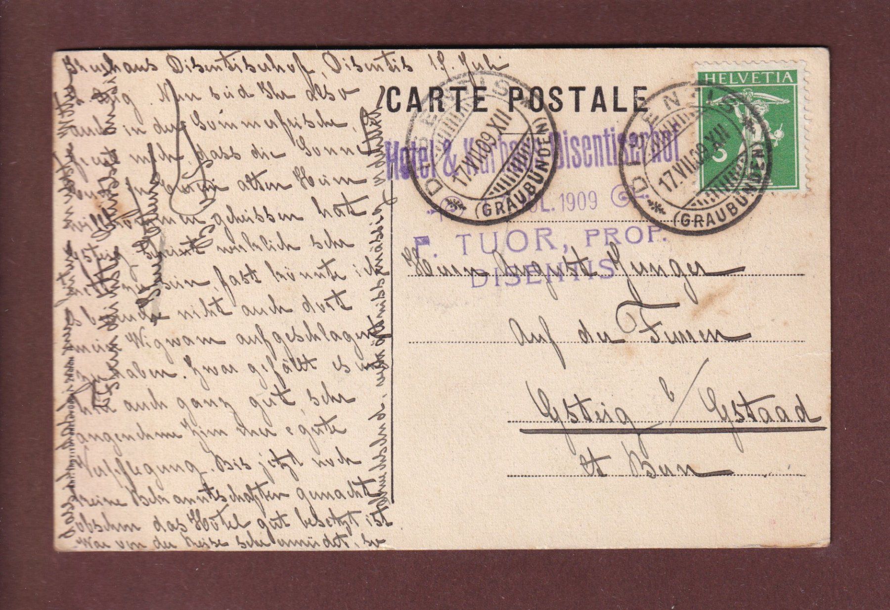 Cartoline postali: Vue du DISENTISERHOF - 1909 – Usato da Pully venduto da nicecards 1