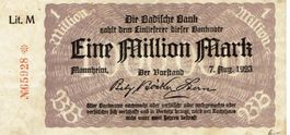 Badische Bank 1 Mil. Mark 07.08.1923 VZ-VZ+ Lit.M