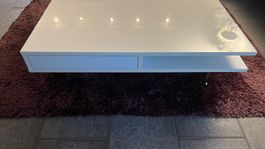 Couchtisch, weiss quadratisch mit zwei Schublade