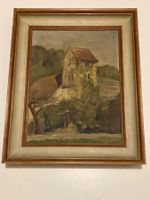 T. Kuhn Landschaftsgemälde signiert mit Kirche und Bäumen