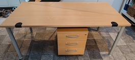 Bürotisch 160×80cm + fahrbarer Rollcontainer